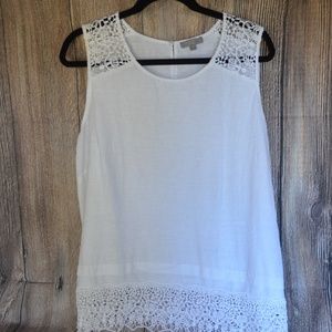 White Linen Sleeveless Blouse with Lace